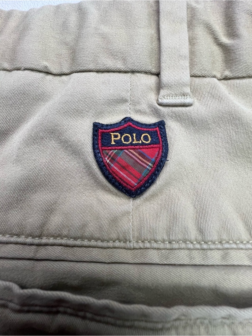 Polo by Ralph Lauren Khaki Pants with Red Plaid Shield Patch